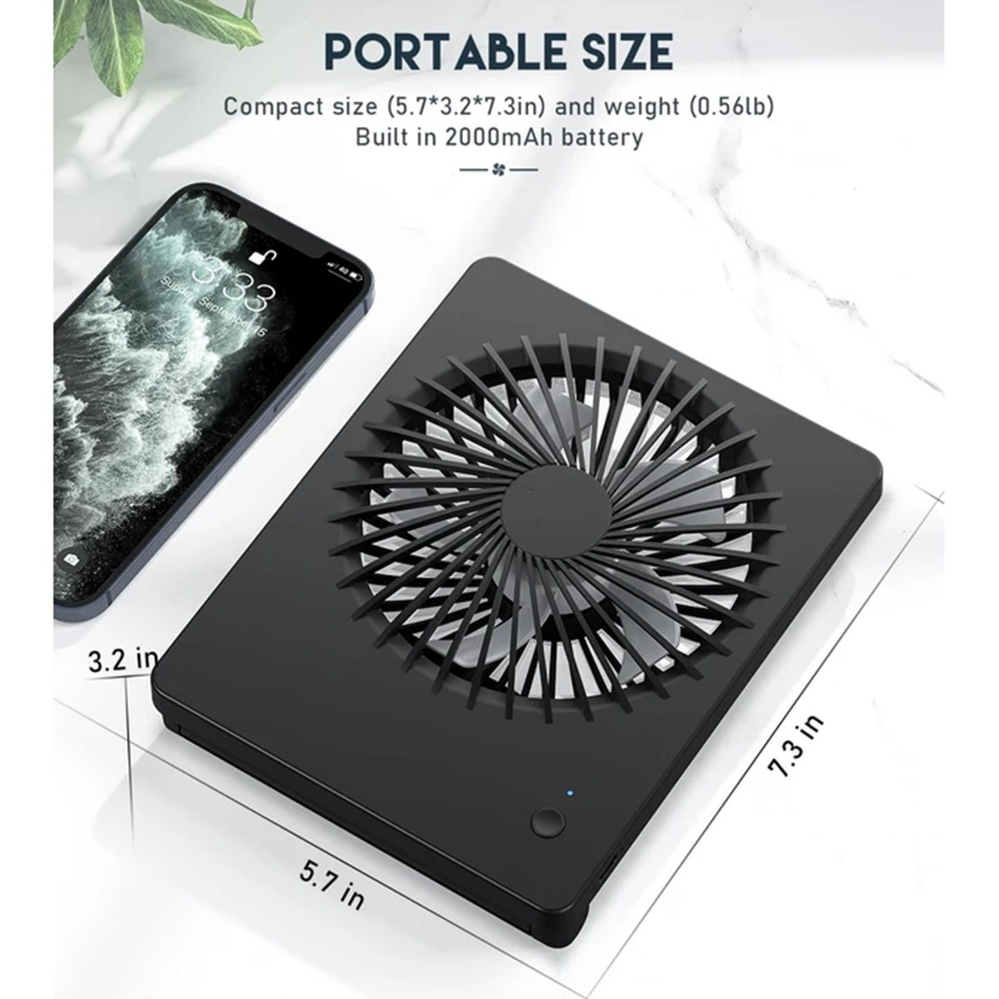 Slim Foldable Personal Desk Fan, 180-Degree Tilting Rechargeable Fan With 3 Adjustable Wind Modes & Dual Power Options